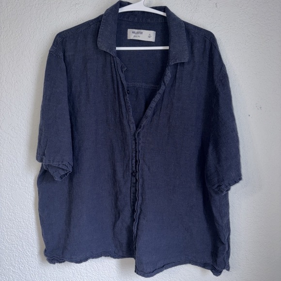 Hollister Tops - Hollister Boxy Fit Linen Blend Black Fade Button Down Cropped Shirt Size XL